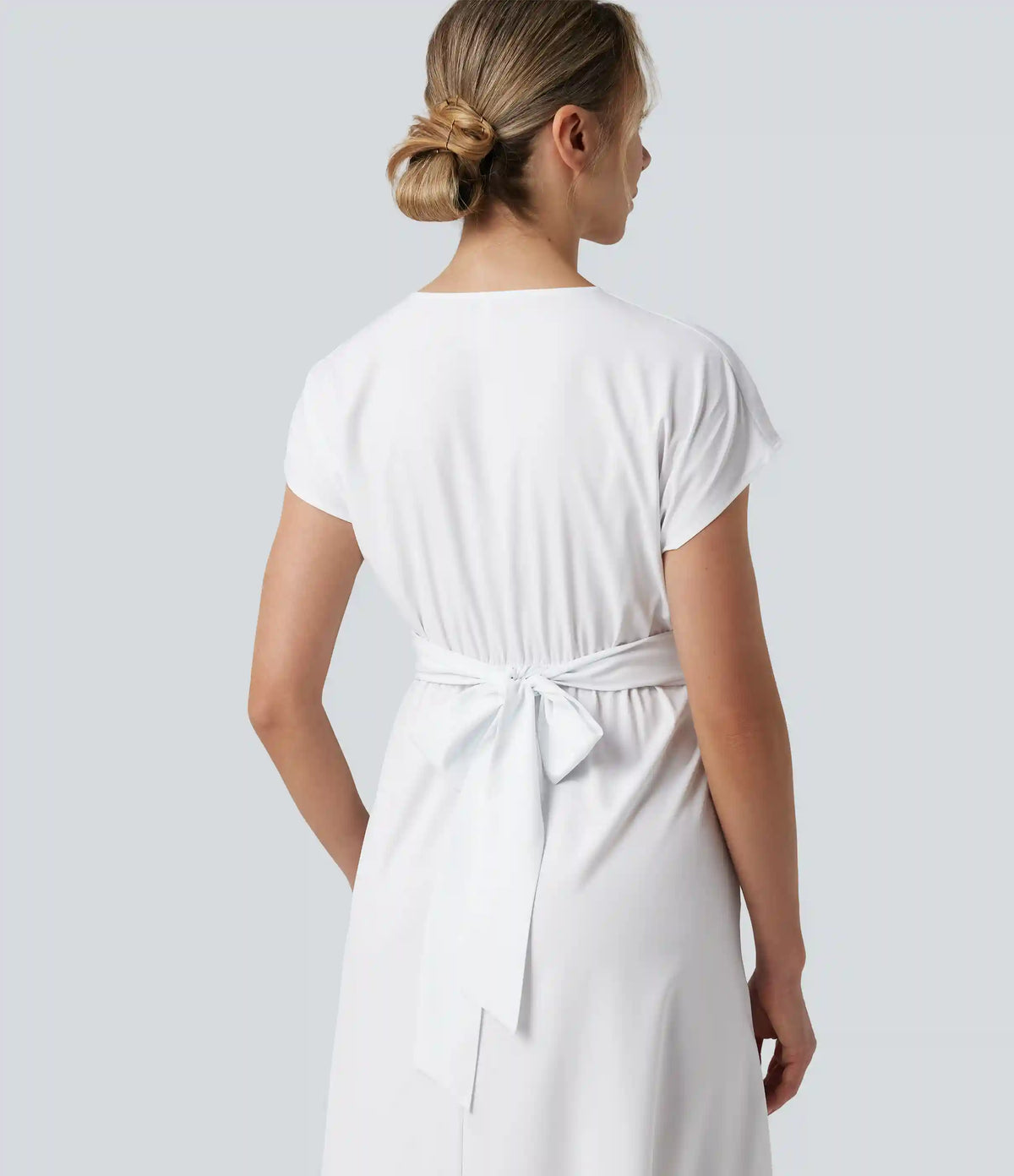 Breezeful™ V Neck Short Sleeve Pocket Tie Back Quick Dry Midi Casual Dress
