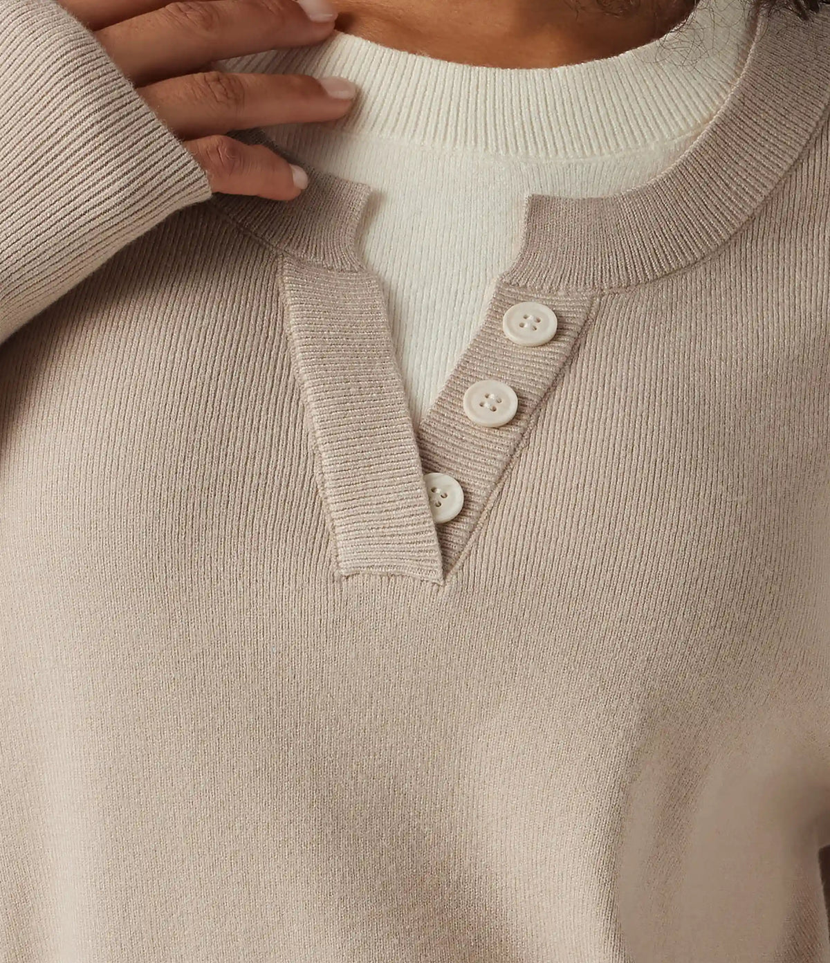 Round Neck Dropped Long Sleeve Color Block Work Sweater