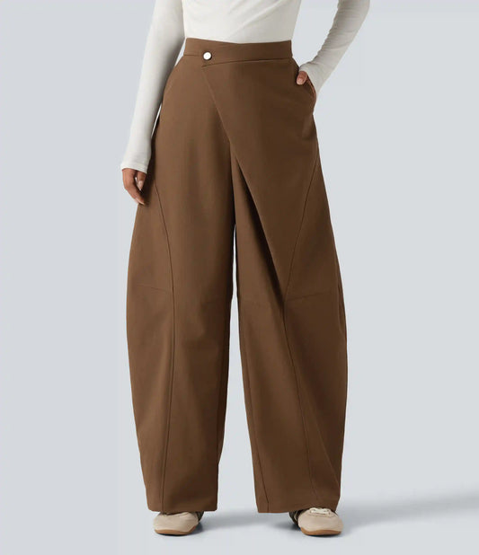 Mid Rise Asymmetric Baggy Casual Pants with Pockets