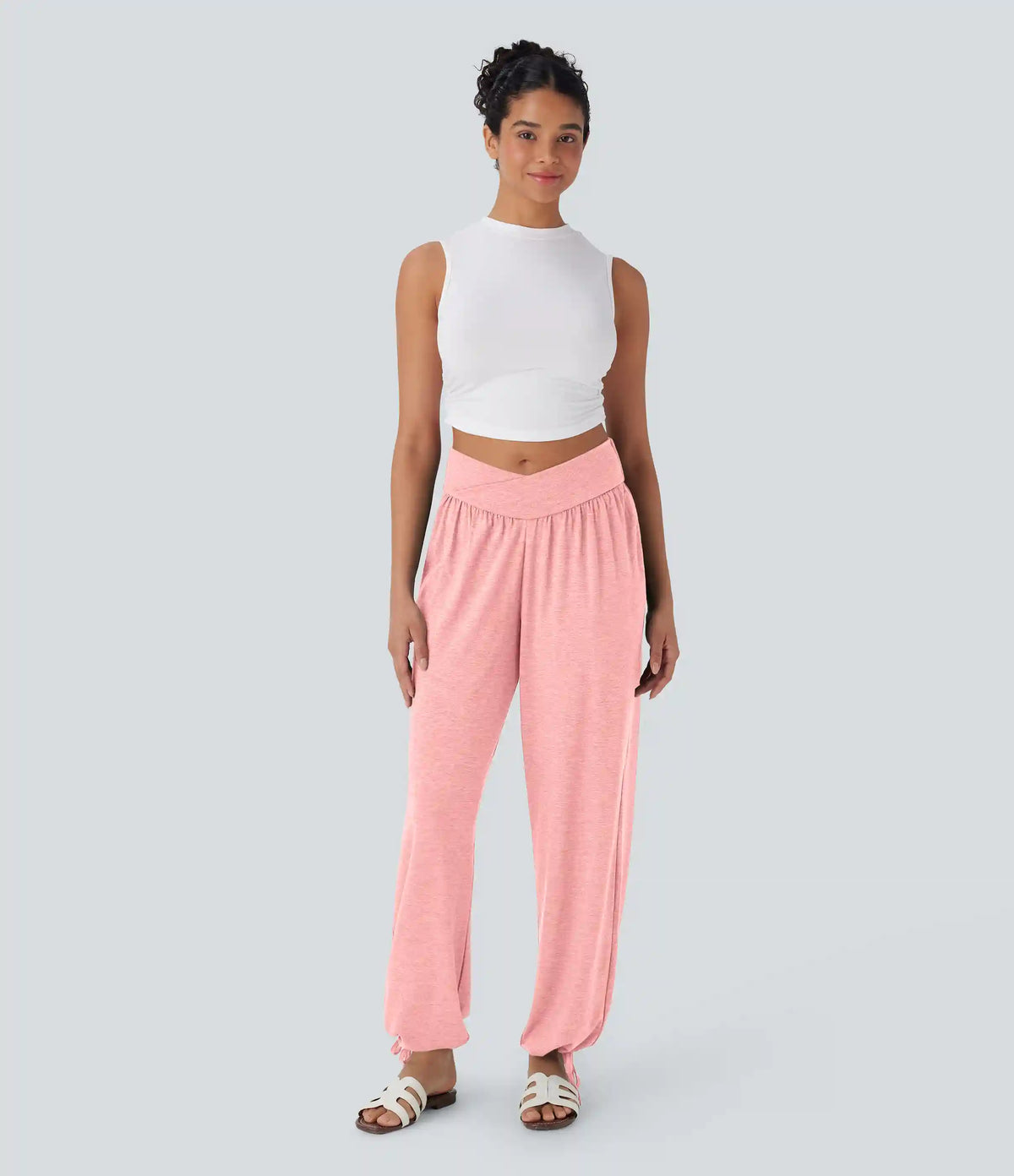 Crossover High Waisted Pocket Drawstring Casual Joggers