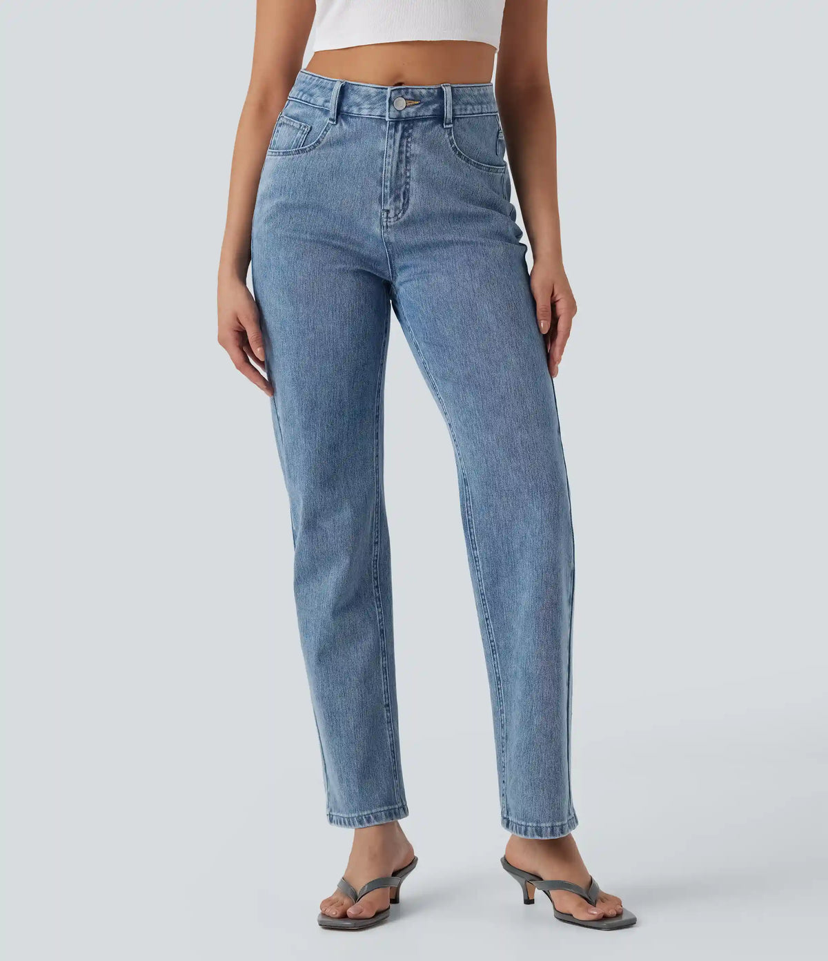 Halara Flex™ High Waisted Zipper Pockets Straight Leg Casual Jeans