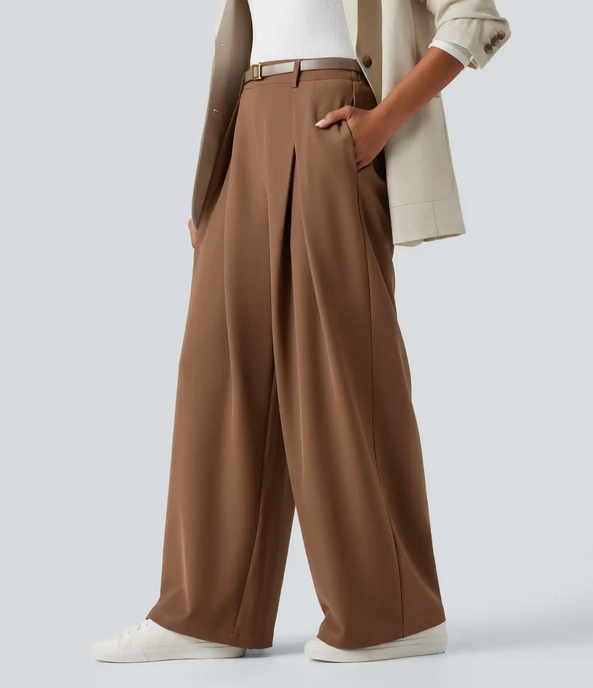 High-waisted Work Wide-leg Pants with Pockets