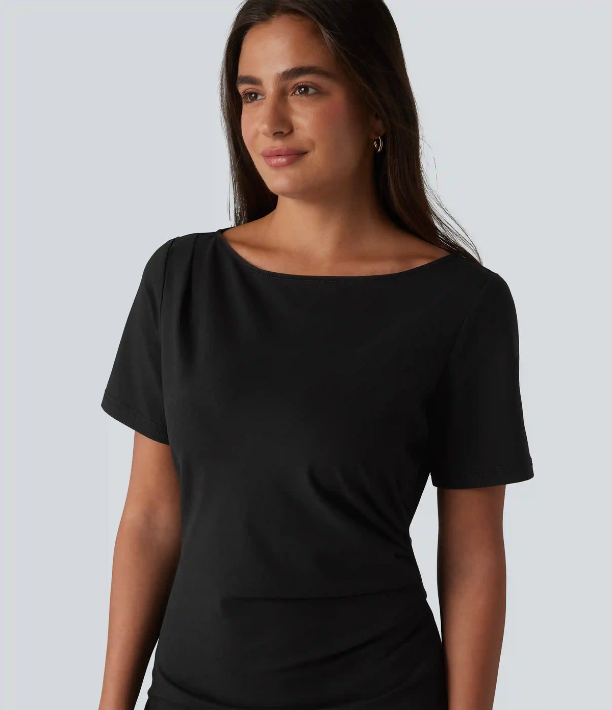 Halara Flex™ Denim Boat Neck Short Sleeve Ruched Split Midi Casual Dress