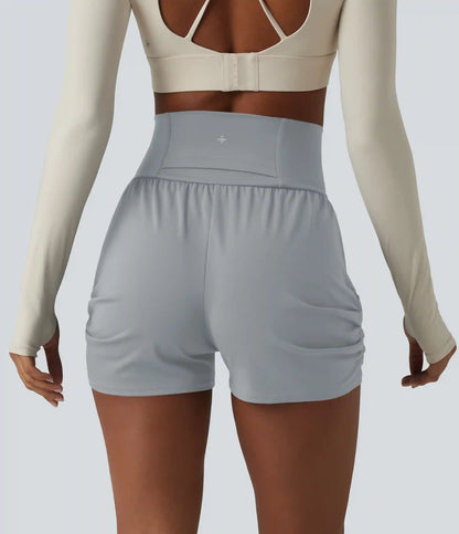 SoftlyZero™ Airy High Waisted Ruched InstantCool Yoga Shorts 3'' with Pockets