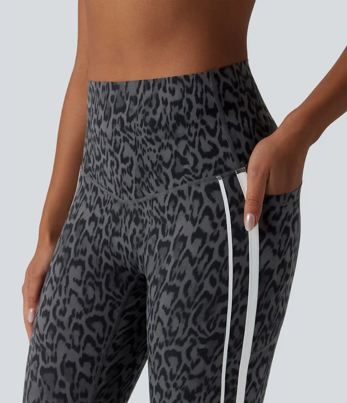 Halara UltraSculpt™ Leopard Print High Waisted Tummy Control Color Block Stripe Pedal Pusher Training Leggings with Pockets