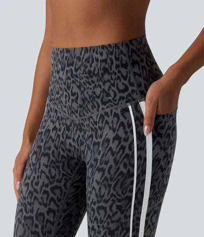 Halara UltraSculpt™ Leopard Print High Waisted Tummy Control Color Block Stripe Pedal Pusher Training Leggings with Pockets