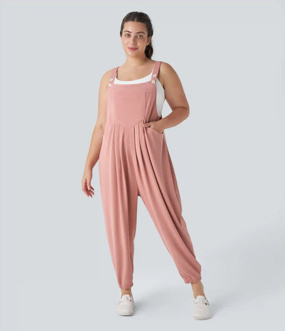 Pockets Waffle Casual Plus Size Jogger Overalls