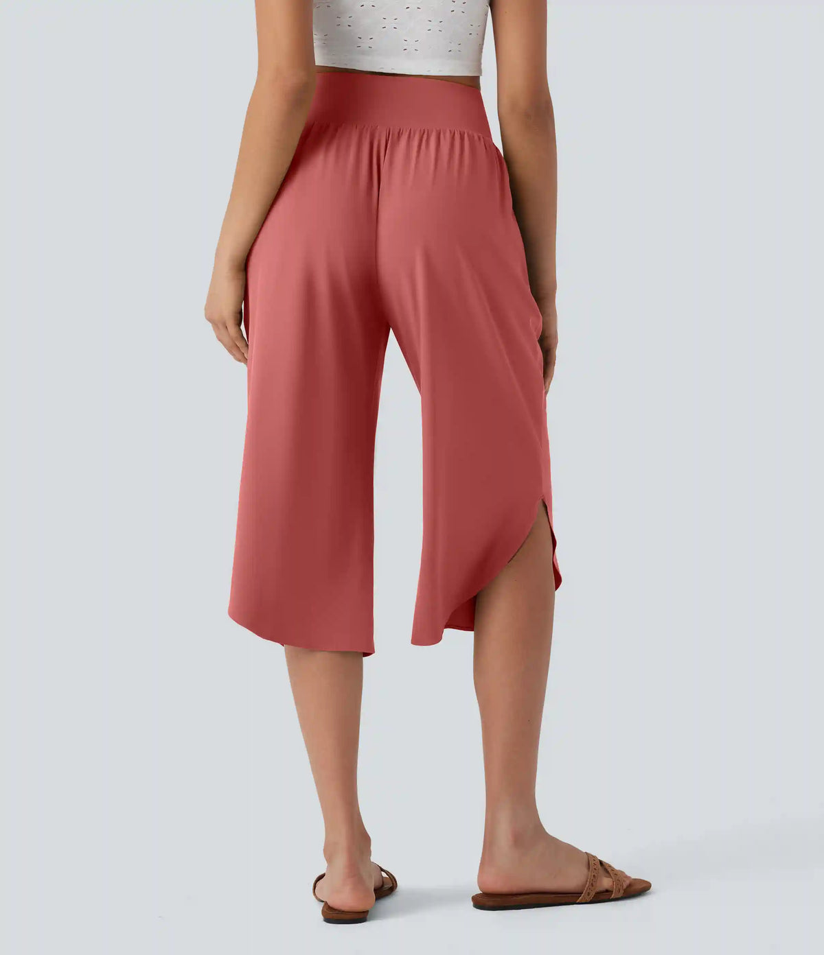 Breezeful™ High Waisted Tummy Control Hem Quick Dry Capri Pants with Pockets