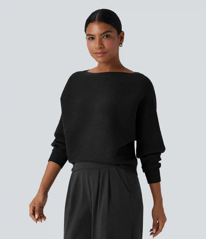 Boat Neck Batwing Sleeve Casual Sweater