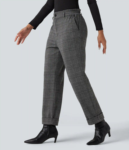 Halara Flex™ High Waisted Straight Leg Houndstooth Plaid Work Pants with Pockets