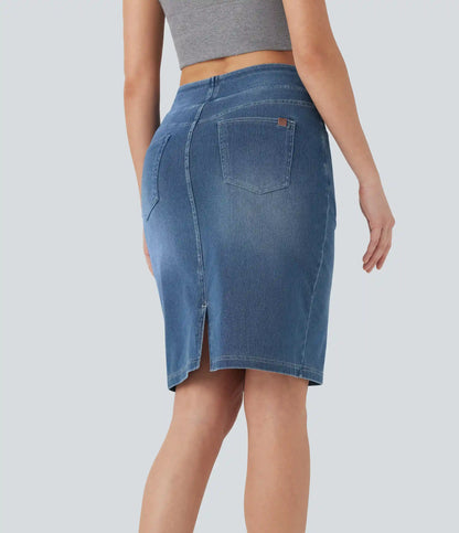 Halara Flex™ High Waisted Pockets Washed Denim Casual Skirt