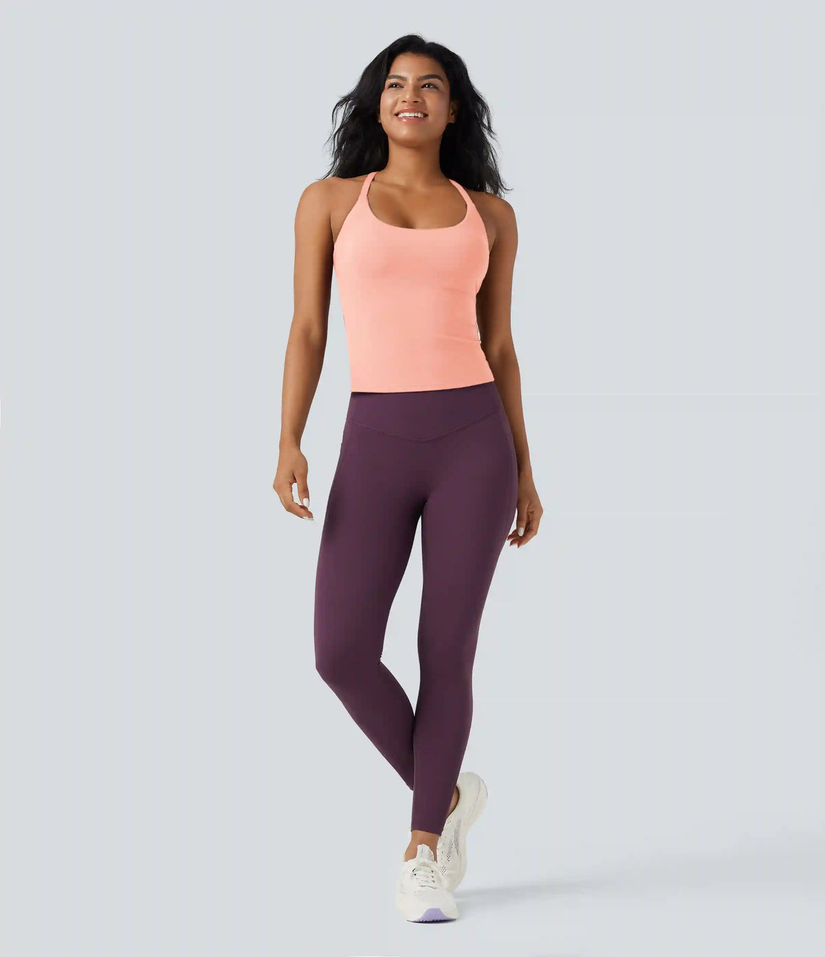 Scoop Neck Crisscross Back Crossover Hem Yoga Cami Top