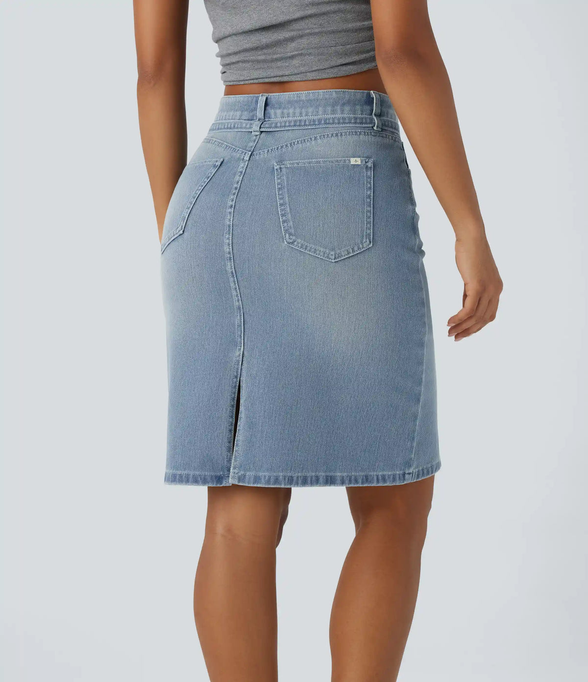Halara Flex™ Mid Rise Zipper Pockets Washed Denim Midi Casual Skirt