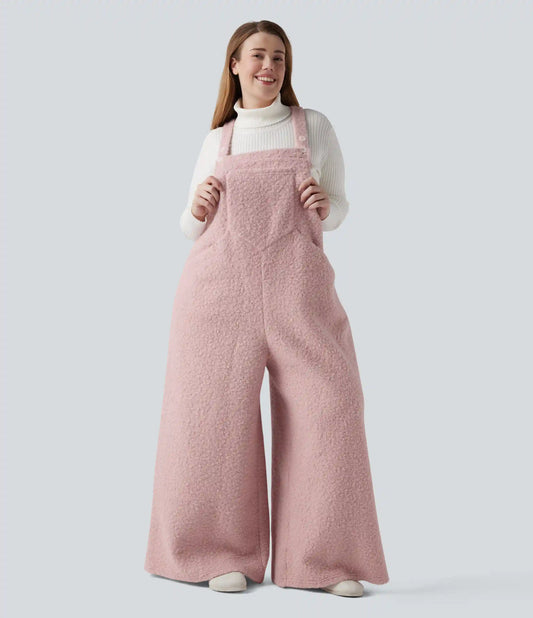 Adjustable Straps Casual Teddy Plus Size Overalls with Pockets
