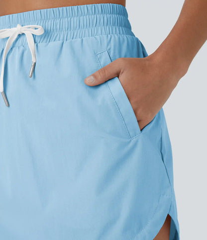High Waisted Drawstring Pocket 2-in-1 Curved Hem Mini Golf Skirt