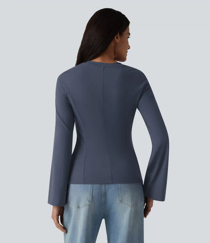 Round Neck Bell Long Sleeve Casual Top