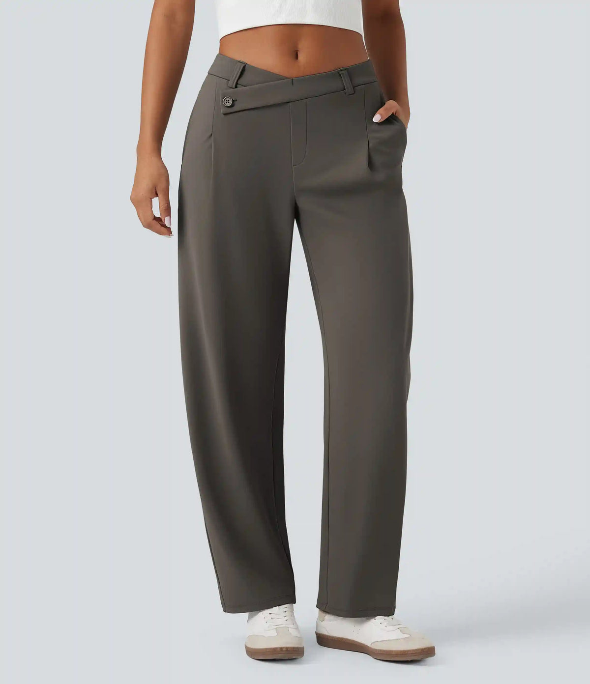 Halara Flex™ DayStretch Asymmetric Mid Rise Barrel Leg Work Pants with Pockets