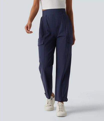 High Waisted Adjustable Hem Quick Dry InstantCool Casual Cargo Pants with Pockets-UPF40+