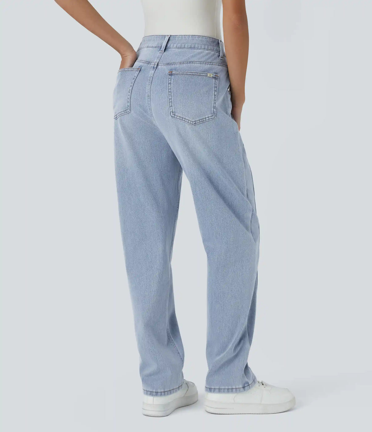 Halara Flex™ High Waisted Zipper Pockets Washed Casual Jeans