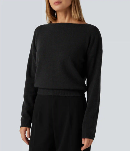 Boat Neck Long Sleeve Casual Sweater