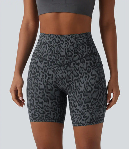 Halara UltraSculpt™ Leopard Print High Waisted Tummy Control Training Biker Shorts 7'' with Pockets
