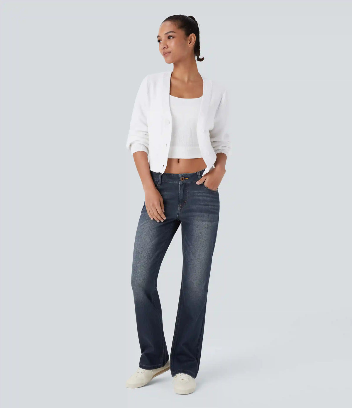 Halara Flex™ Low Rise Zipper Pockets Washed Casual Bootcut Jeans