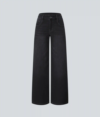 Halara Flex™ Low Rise Zipper Pockets Washed Baggy Wide Leg Casual Jeans