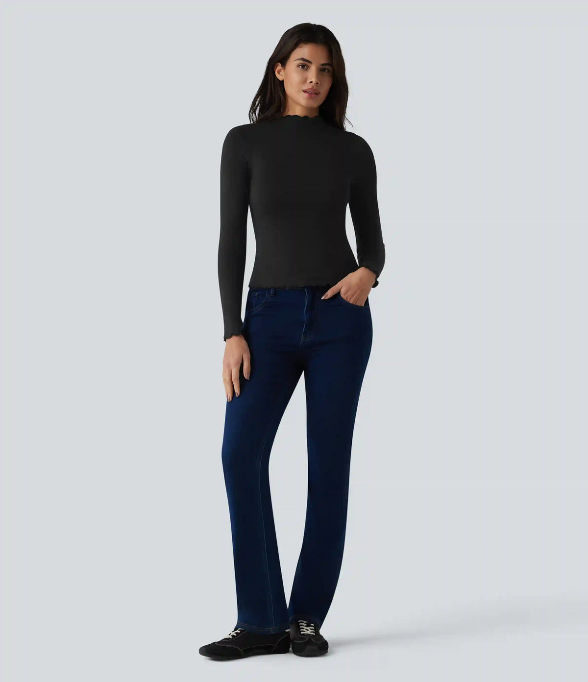 Halara HeatCore Mock-neck Long Sleeve Lettuce Trim Casual Warming Top