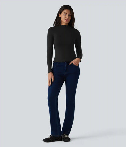 Halara HeatCore Mock-neck Long Sleeve Lettuce Trim Casual Warming Top