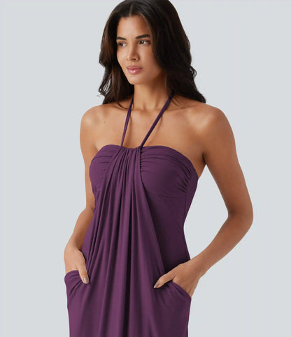Halter Tie Back Maxi Dress with Pockets