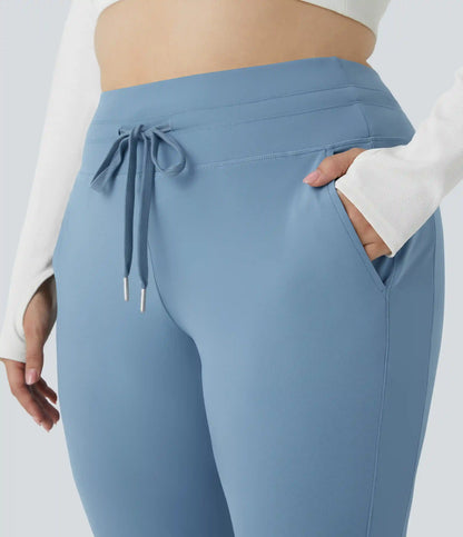 SoftlyZero™ Plush High Waisted Drawstring Pocket Plain Full Length Plus Size Joggers