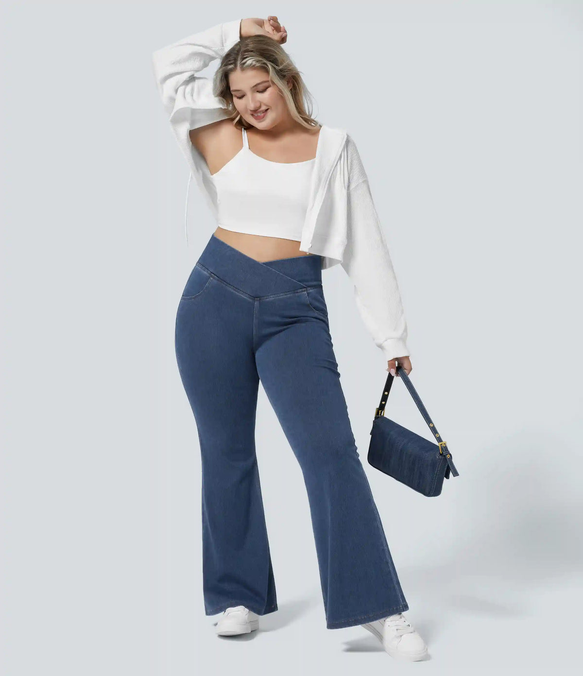 Halara Flex™ High Waisted Crossover Pocket Washed Casual Plus Size Jeans