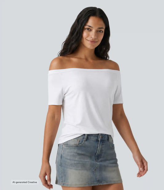 Off-Shoulder Short Sleeve Casual T-Shirt