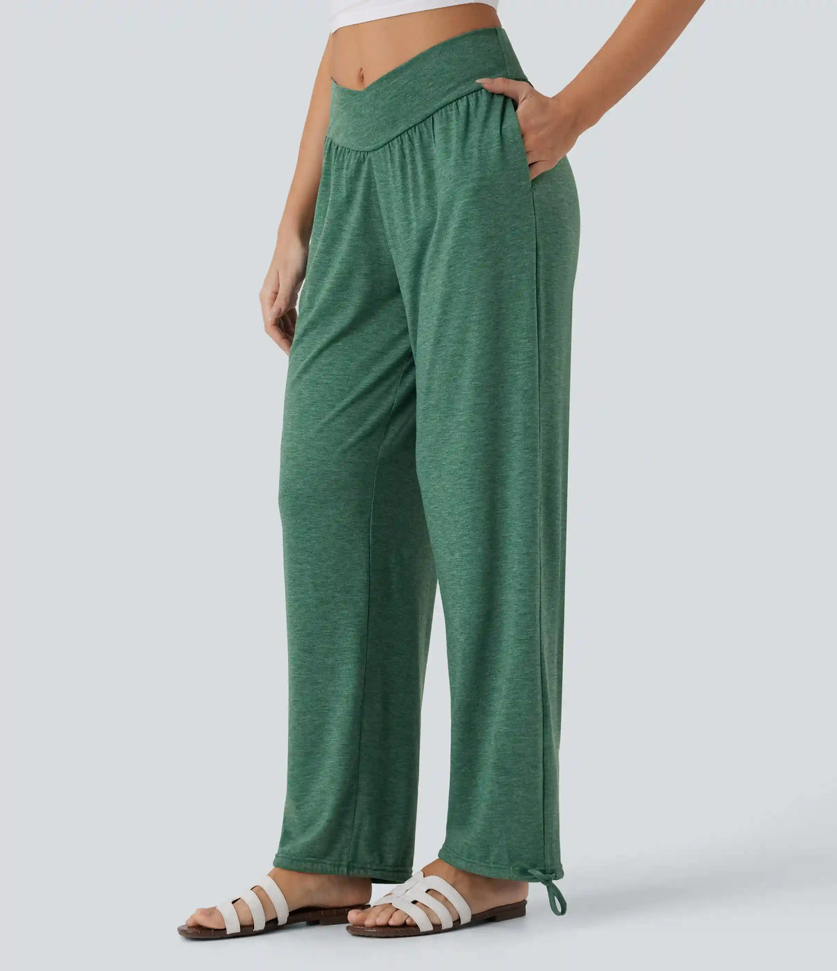 Crossover High Waisted Pocket Drawstring Casual Joggers
