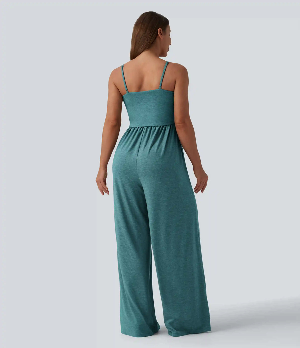 Adjustable Straps Ruched Wide Leg Heathered Casual Jumpsuit with Pockets-Easy Peezy