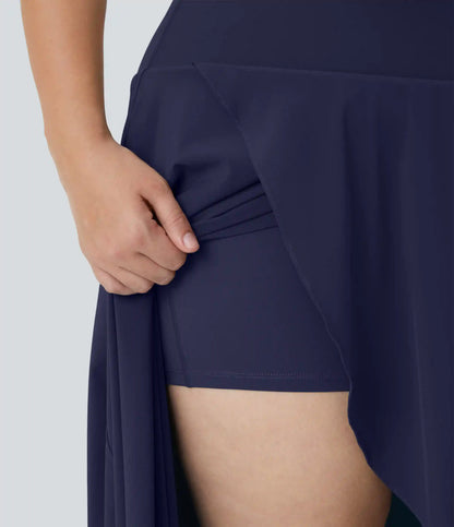 Breezeful™ High Waisted High Low Ruffle 2-in-1 Flowy Midi Quick Dry Casual Plus Size Skirt