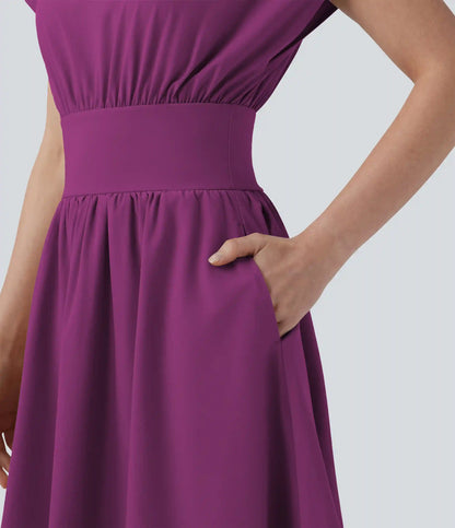 Breezeful™ Batwing Short Sleeve Flowy Quick Dry Mini Work Dress with Pockets