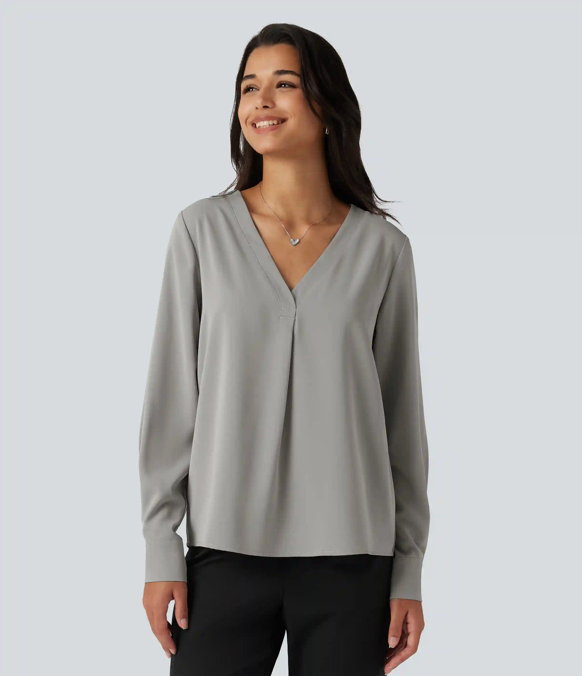 Wrinkle Recovery V Neck Long Sleeve Work Blouse