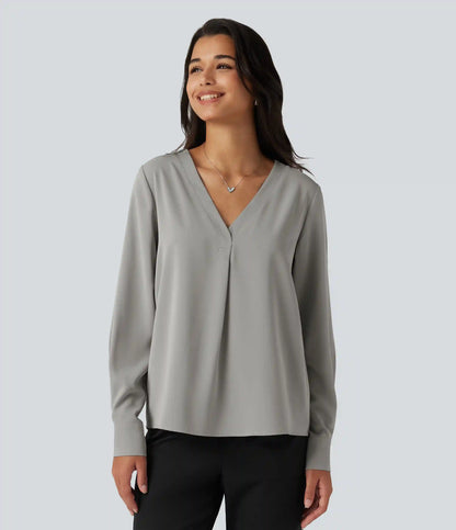 Wrinkle Recovery V Neck Long Sleeve Work Blouse