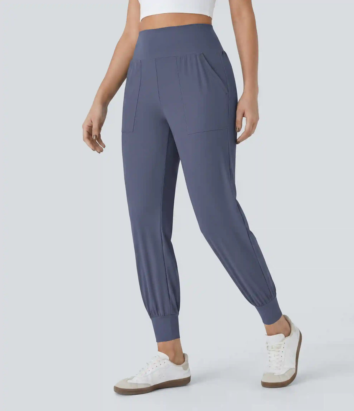 High Waisted Plain Pocket Casual Joggers