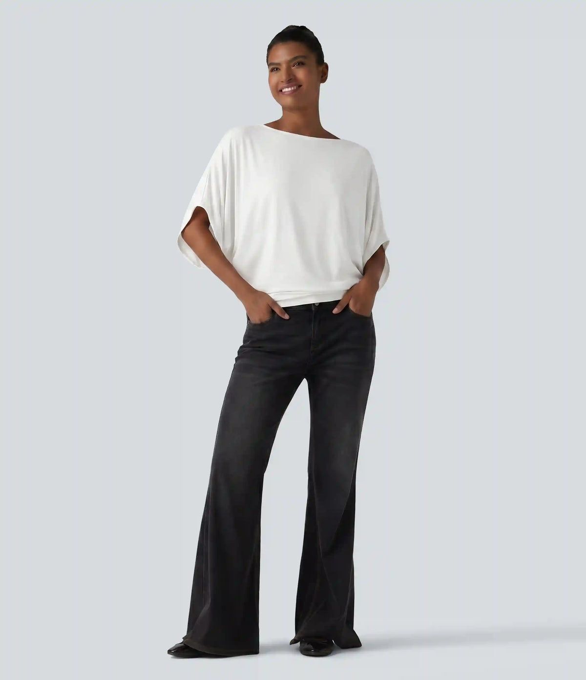 Round Neck Batwing Sleeve Relaxed Casual Top