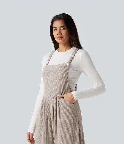 Ribbed Knit Casual Overalls with Pockets