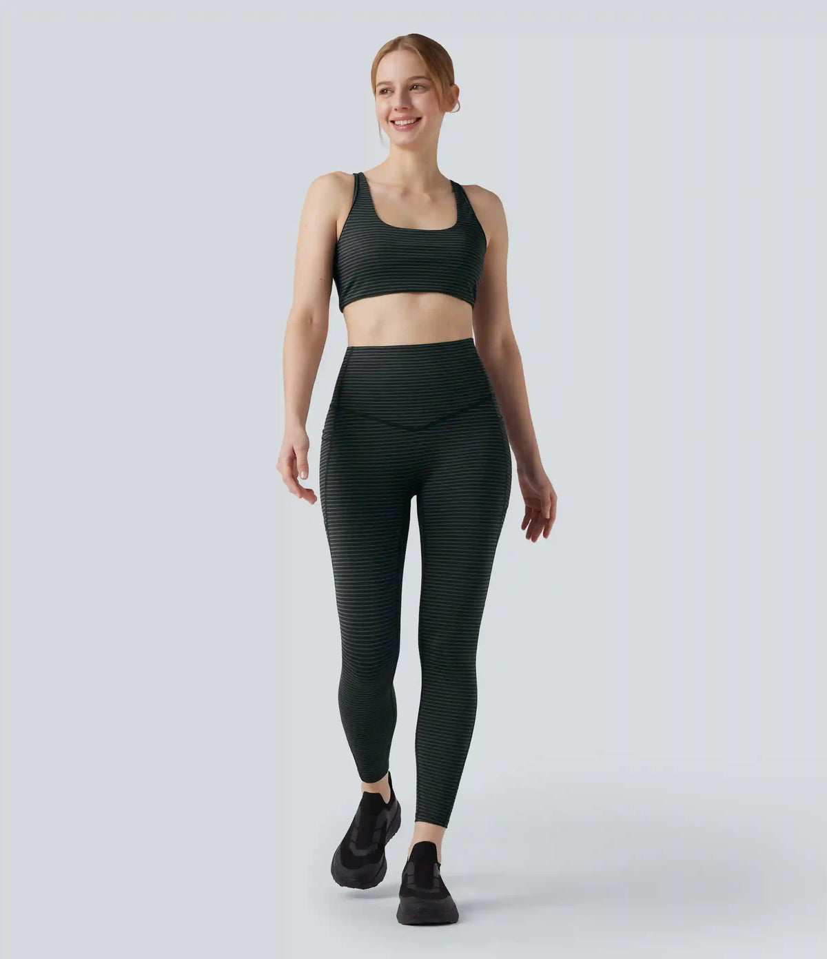 High Waisted Tummy Control Stripe Yoga Leggings with Pockets