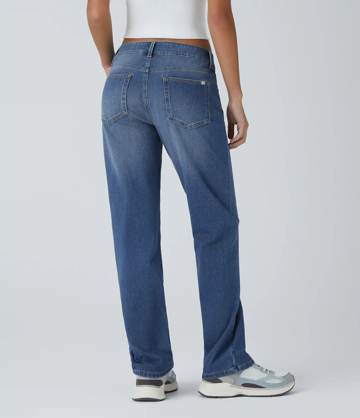Halara Flex™ Low Rise Zipper Pockets Straight Leg Washed Casual Jeans
