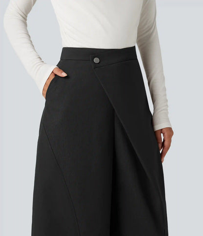 Mid Rise Asymmetric Baggy Casual Pants with Pockets