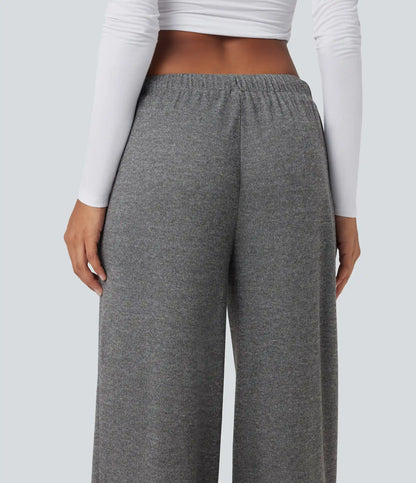 Ribbed Knit Low Rise Drawstring Casual Baggy Pants with Pockets