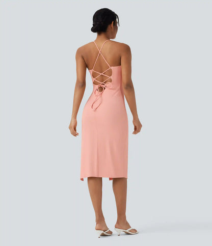 SoftlyZero™ Airy Crossover Ruched Lace Up Bodycon InstantCool Dress DD-F Cups