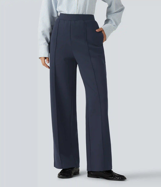High Waisted Drawstring Straight Leg Casual Cotton Pants with Pockets