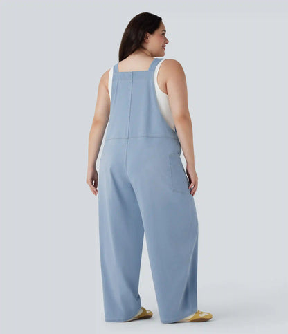 Halara Flex™ V Neck Washed Denim Casual Plus Size Overalls with Pockets