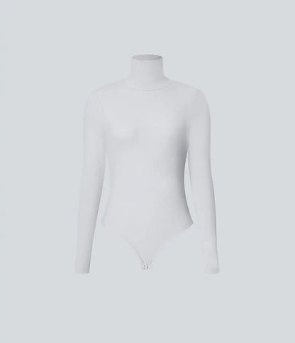 Ribbed Knit High Neck Long Sleeve Work Bodysuit
